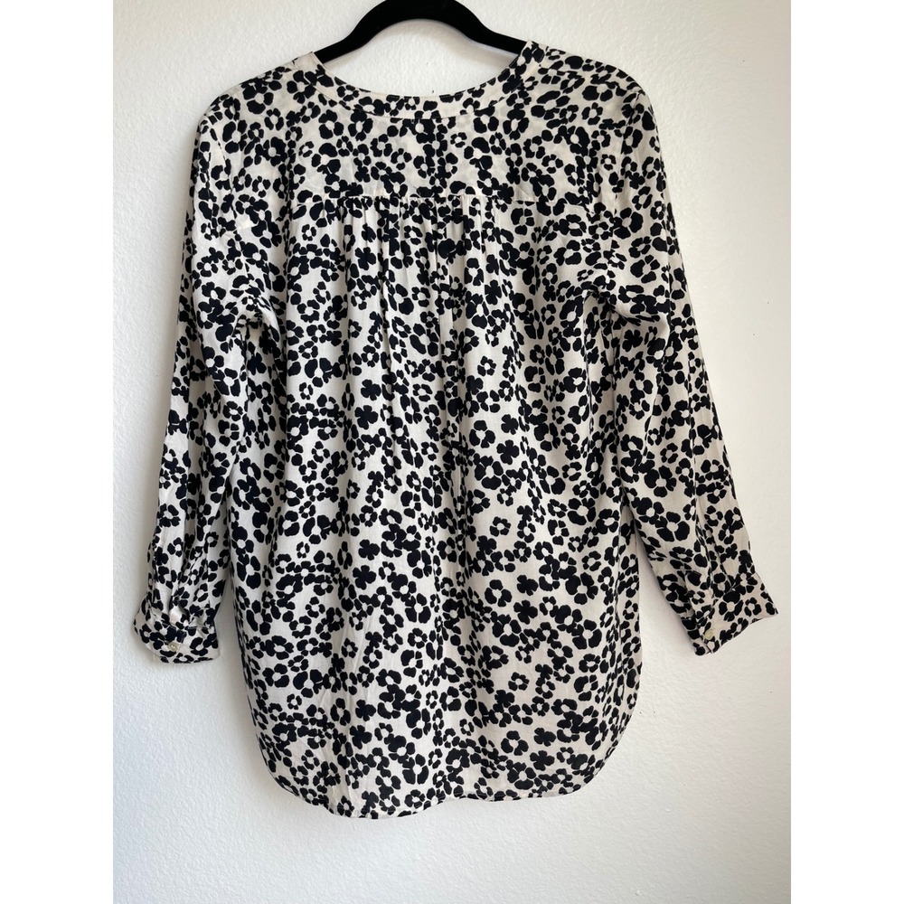 LOFT Womens Black White Floral Leopard Print Rayon Button Up Blouse Size M - Picture 7 of 14